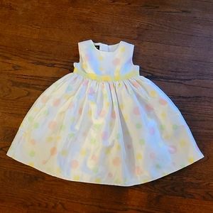 Holiday Editions spring dress. White with yellow, pink and green polka dots.